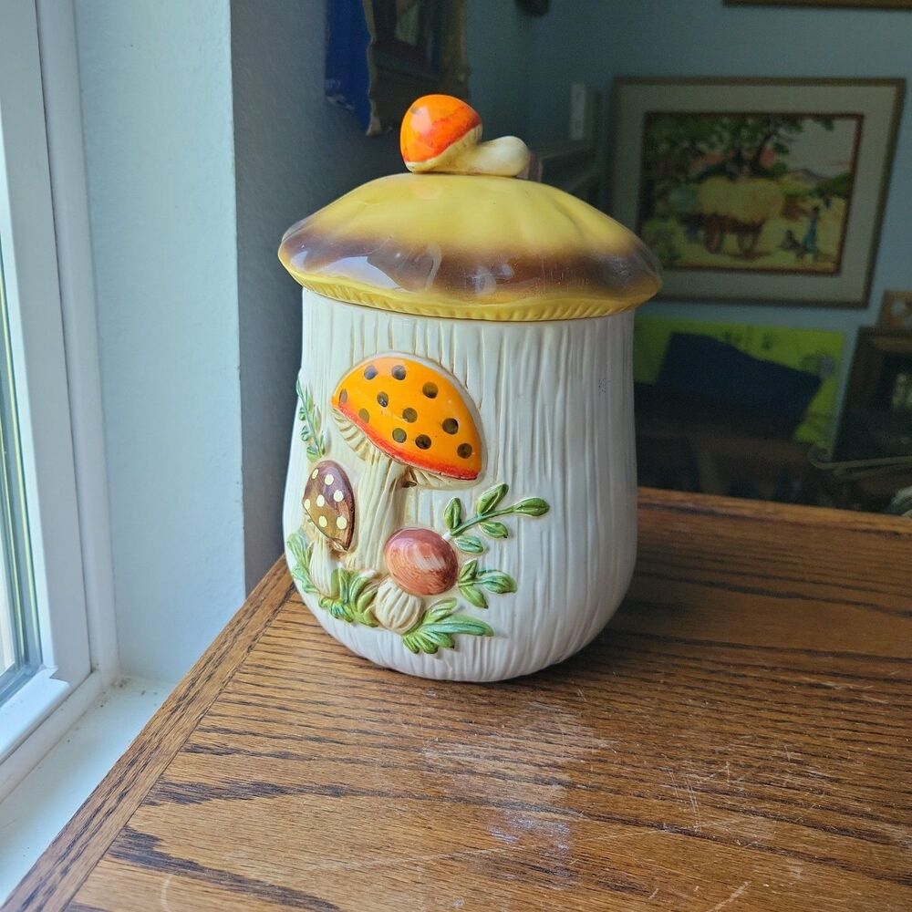 Vtg Merry Mushroom Large 9.25" Canister Sears Roebuck & Co. 1970's Retro Kitsch